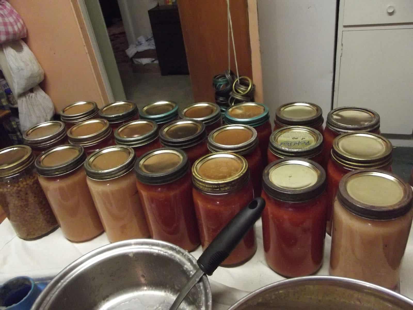 tomato juice, applesauce and a jar of lentils to fill the canner,